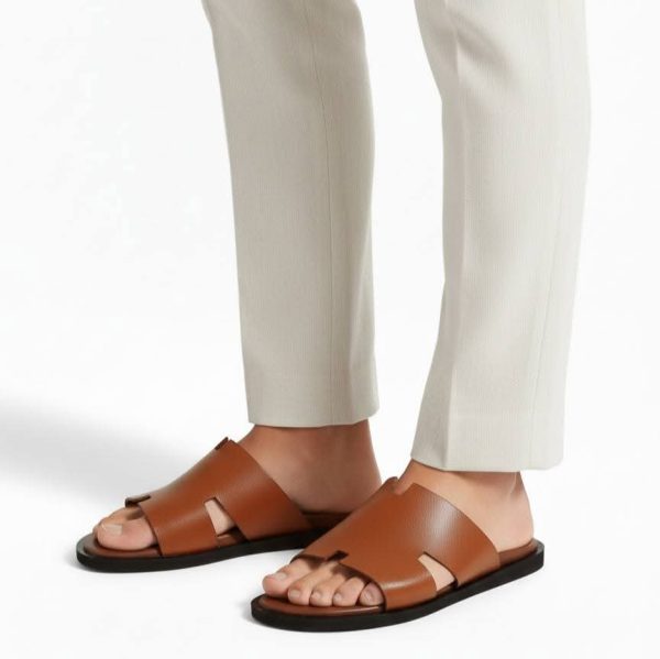 Premium Oran Sandals Classic H-Cut Leather Slides - Image 2