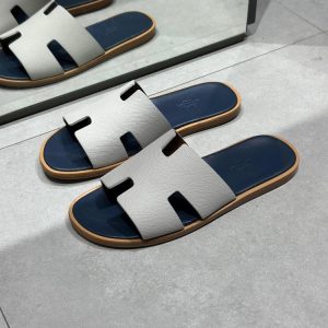 Hermes Men's Slippers Blue Grey Leather
